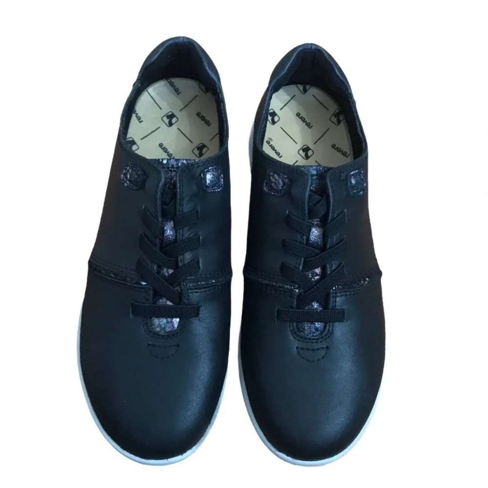 REVERE Women’s Crete Onyx Black Metallic Python Sneakers Shoe